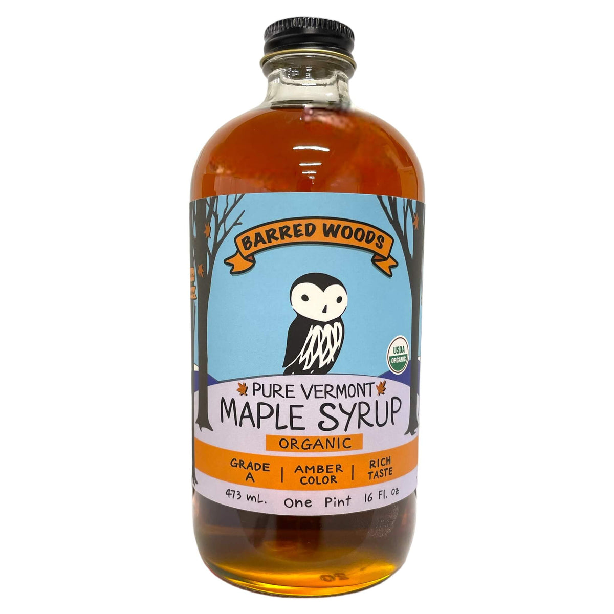 Glass Bottle of Pure Vermont Organic Maple Syrup