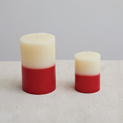Cream & Red Unscented Two-Tone Pillar Candle - Small