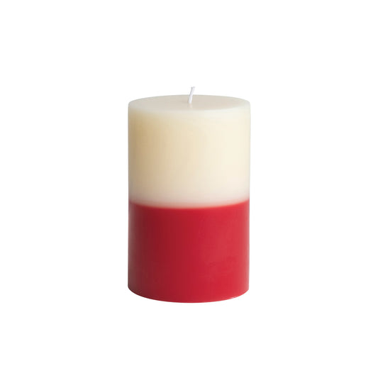 Cream & Red Two-Tone Pillar Candle - Large